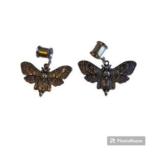 0G Tunnel Gauge Dangle Moth Earrings